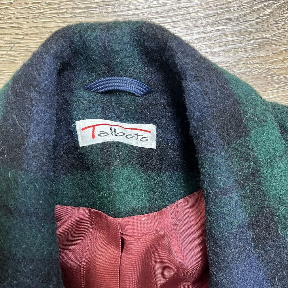 TALBOTS Wool Blend Blazer Women's 14 Plaid Double Breasted Pockets Lined Coat - Picture 5 of 9